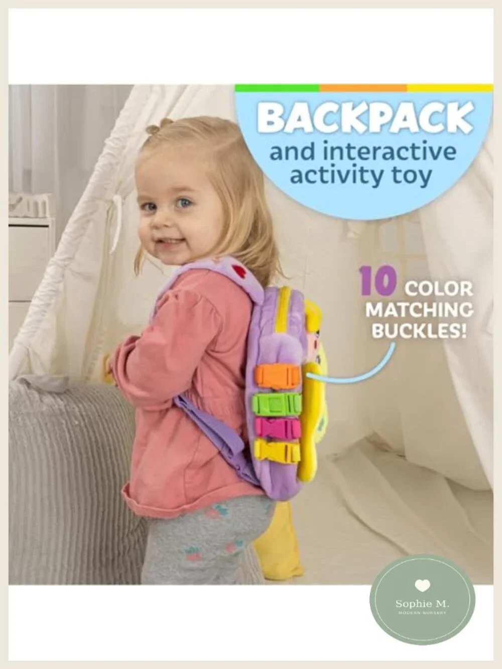 Educational Toddler Backpack Plush Activity Toy with Buckles
